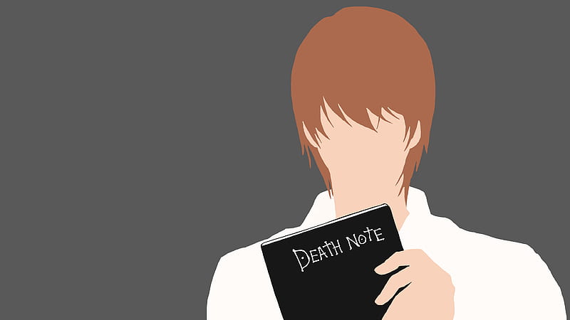 brown hair kira light yagami minimalist with book in ash background death note anime, HD wallpaper