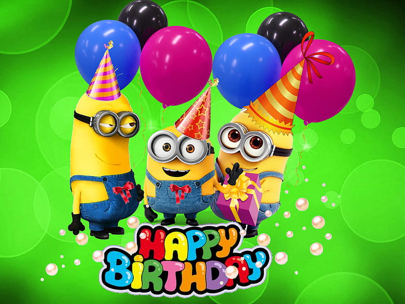  0x4 0px, globos, dibujos animados, feliz cumpleaños, minions birtay, Fondo de pantalla HD