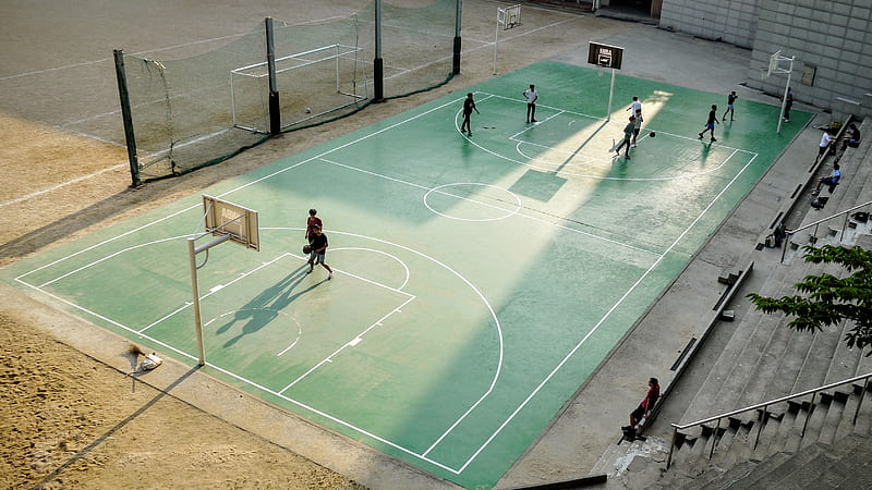 aerial of people at basketball court, HD wallpaper