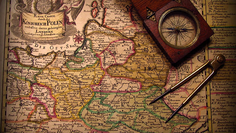 compass, old map, Others, HD wallpaper
