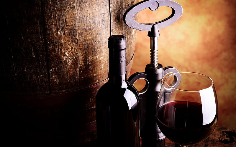 red wine, wine cellar, bottle of wine, wooden barrel, wine concepts, HD wallpaper