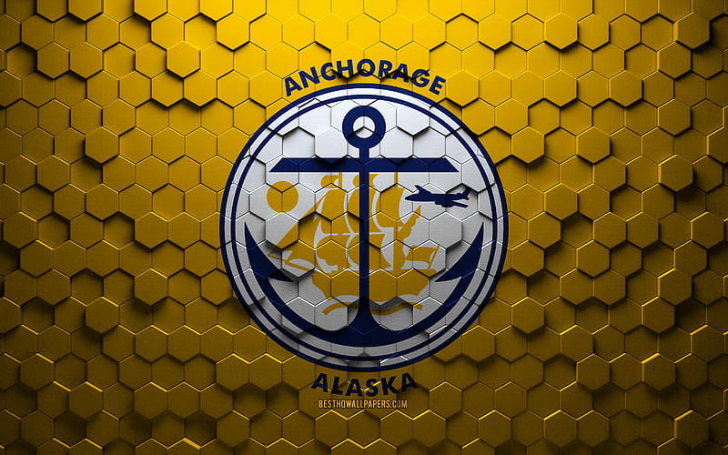 Flag of Anchorage, Alaska, honeycomb art, Anchorage hexagons flag, Anchorage, 3d hexagons art, Anchorage flag, HD wallpaper
