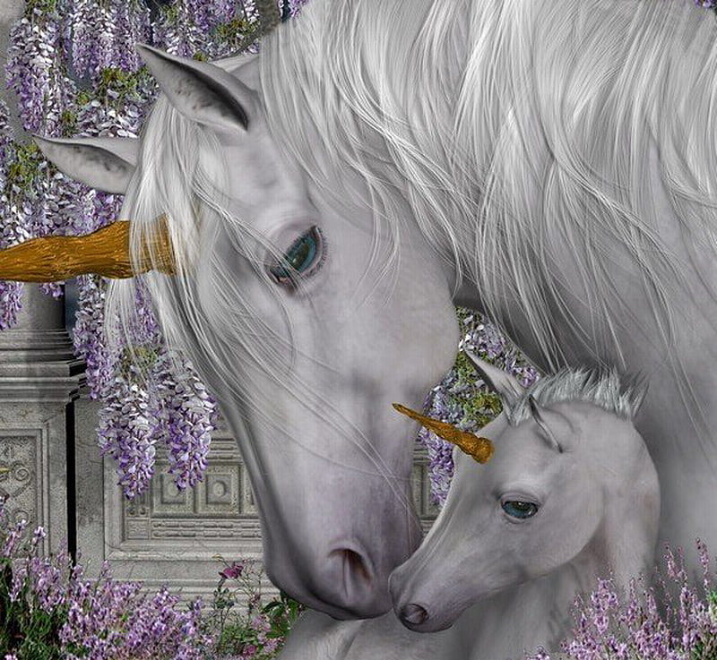 MOTHER AND CHILD, cute, child, mother, unicorns, HD wallpaper