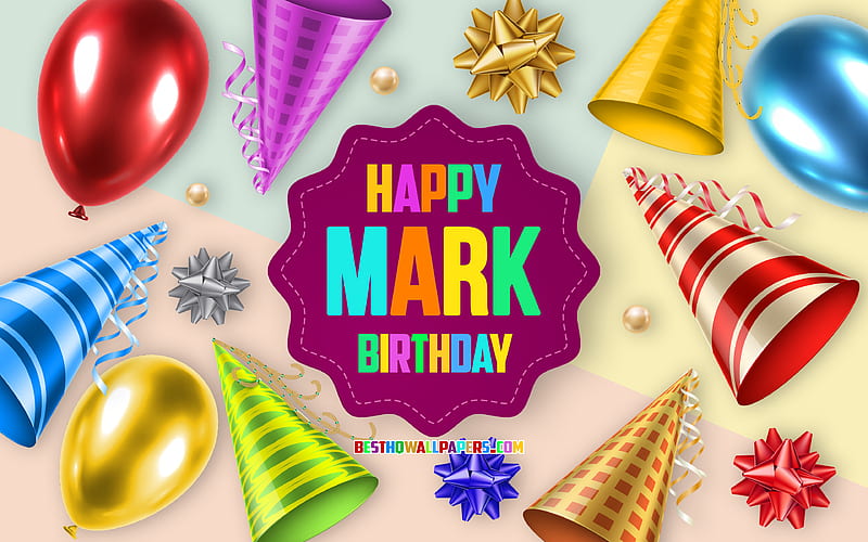 Happy Birtay Mark Birtay Balloon Background, Mark, creative art, Happy Mark birtay, silk bows, Mark Birtay, Birtay Party Background, HD wallpaper