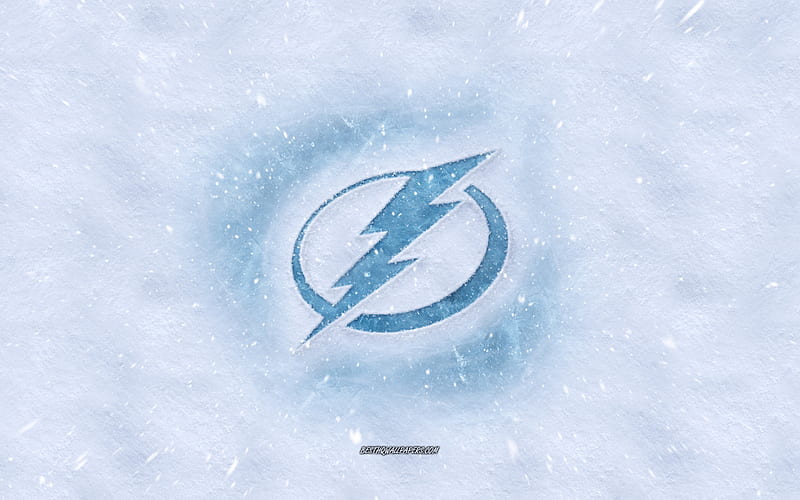 Tampa Bay Lightning logo, American hockey club, winter concepts, NHL, Tampa Bay Lightning ice logo, snow texture, Clearwater, Florida, USA, snow background, Tampa Bay Lightning, hockey, HD wallpaper