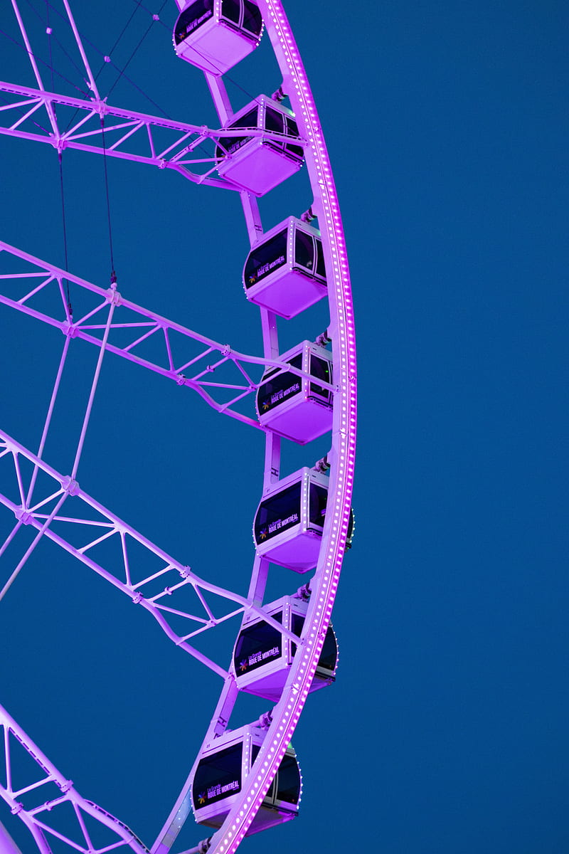 ferris wheel, attraction, booths, purple, HD phone wallpaper