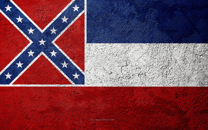 Flag of State of Mississippi, concrete texture, stone background, Mississippi flag, USA, Mississippi State, flags on stone, Flag of Mississippi, HD wallpaper