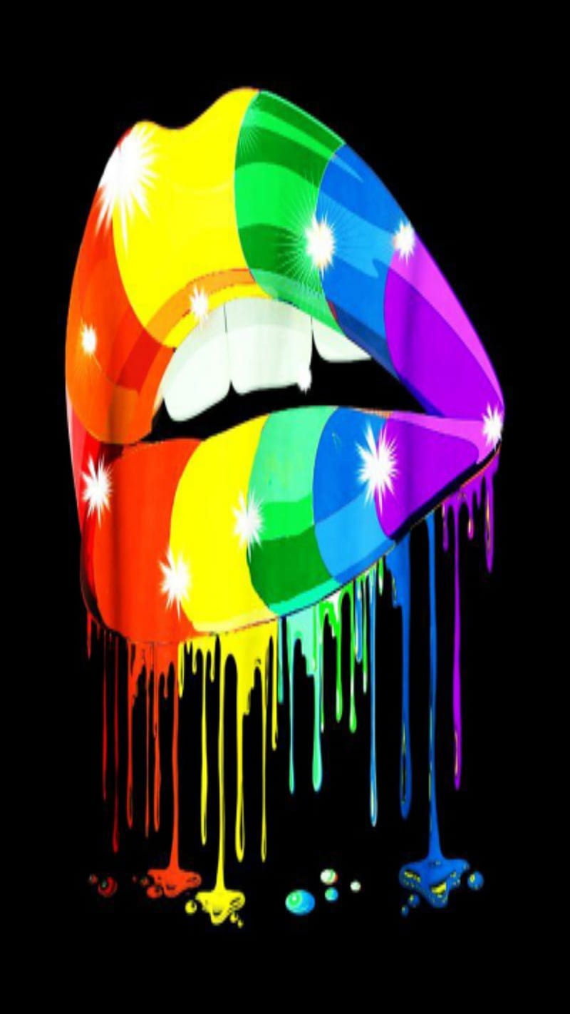 Rainbow Drip Lips, lgbt, love, love is love, pride, HD phone wallpaper