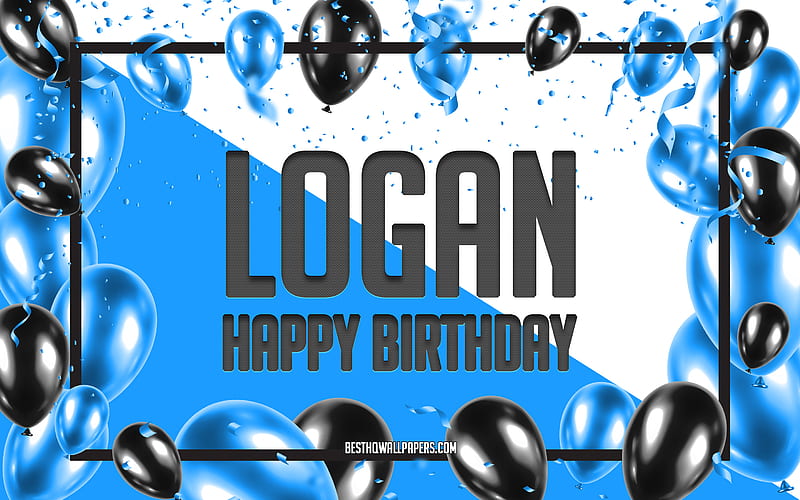 Happy Birtay Logan, Birtay Balloons Background, Logan, with names, Blue Balloons Birtay Background, greeting card, Logan Birtay, HD wallpaper