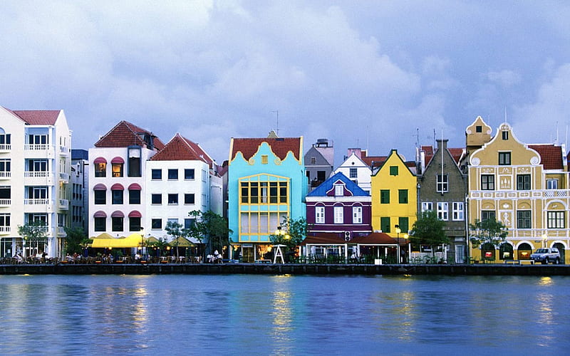 Waterfront Houses in Curacao, architecture, venezuela, houses, colorful houses, waterfront houses, curacao, houses on the water, HD wallpaper