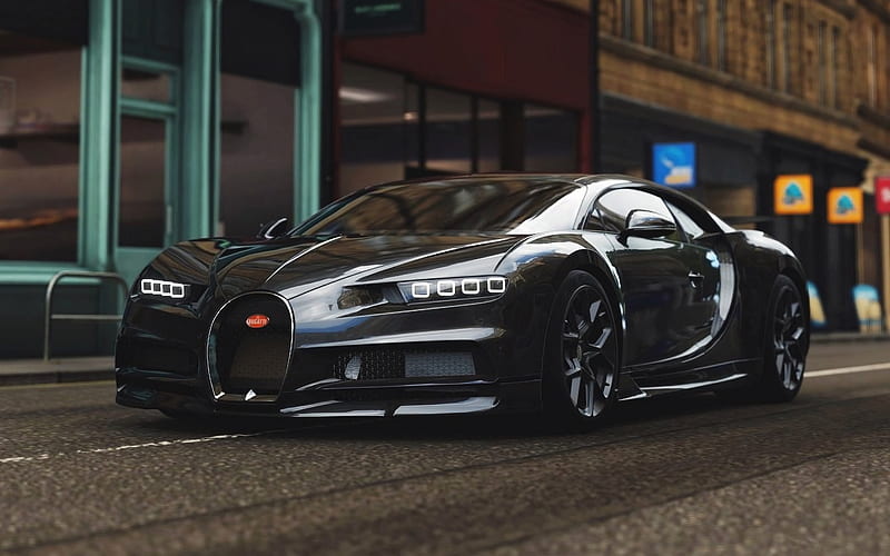 Bugatti Chiron, street, 2018 cars, hypercars, black Chiron, supercars, Bugatti, HD wallpaper