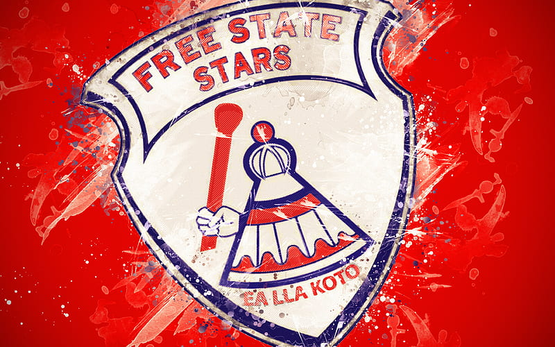 State Stars FC paint art, logo, creative, South African football team, South African Premier Division, emblem, red background, grunge style, Bethlehem, South Africa, football, HD wallpaper