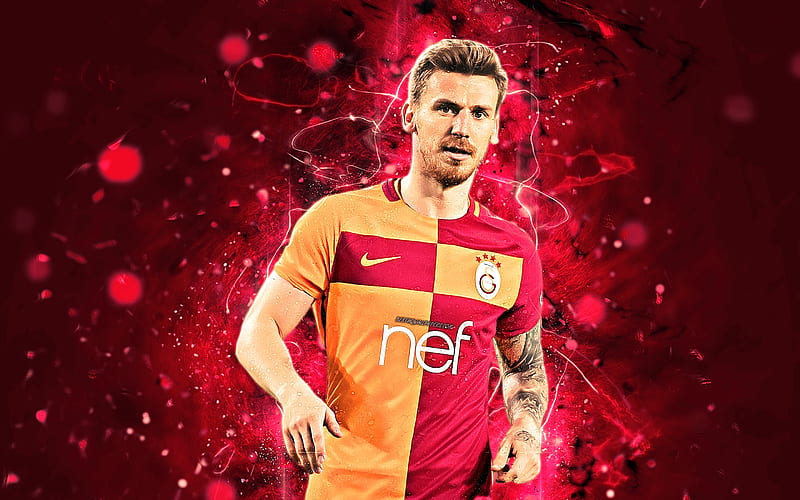 Galatasaray FC, Serdar Aziz, turkish footballers, creative, defender, soccer, Turkish Super Lig, centre back, Aziz, footaball, neon lights, HD wallpaper