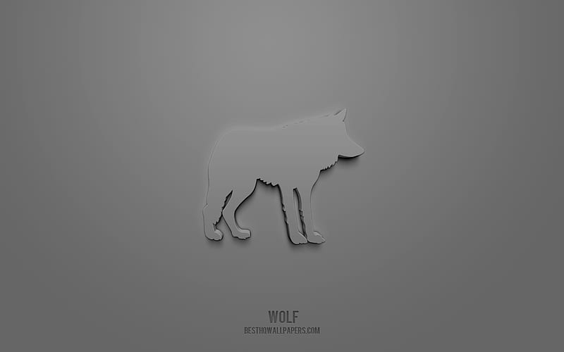 Wolf 3d icon, gray background, 3d symbols, Wolf, Animals icons, 3d icons, Wolf sign, Animals 3d icons, HD wallpaper