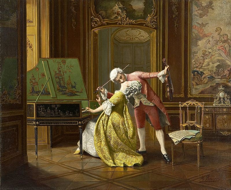 The Stolen Kiss, pictura, aet, man, yellow, stolen kiss, couple, people, jean honore fragonard, girl, painting, HD wallpaper