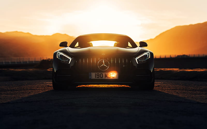 Mercedes-AMG GT C, sunset, 2018 cars, supercars, german cars, Mercedes, HD wallpaper