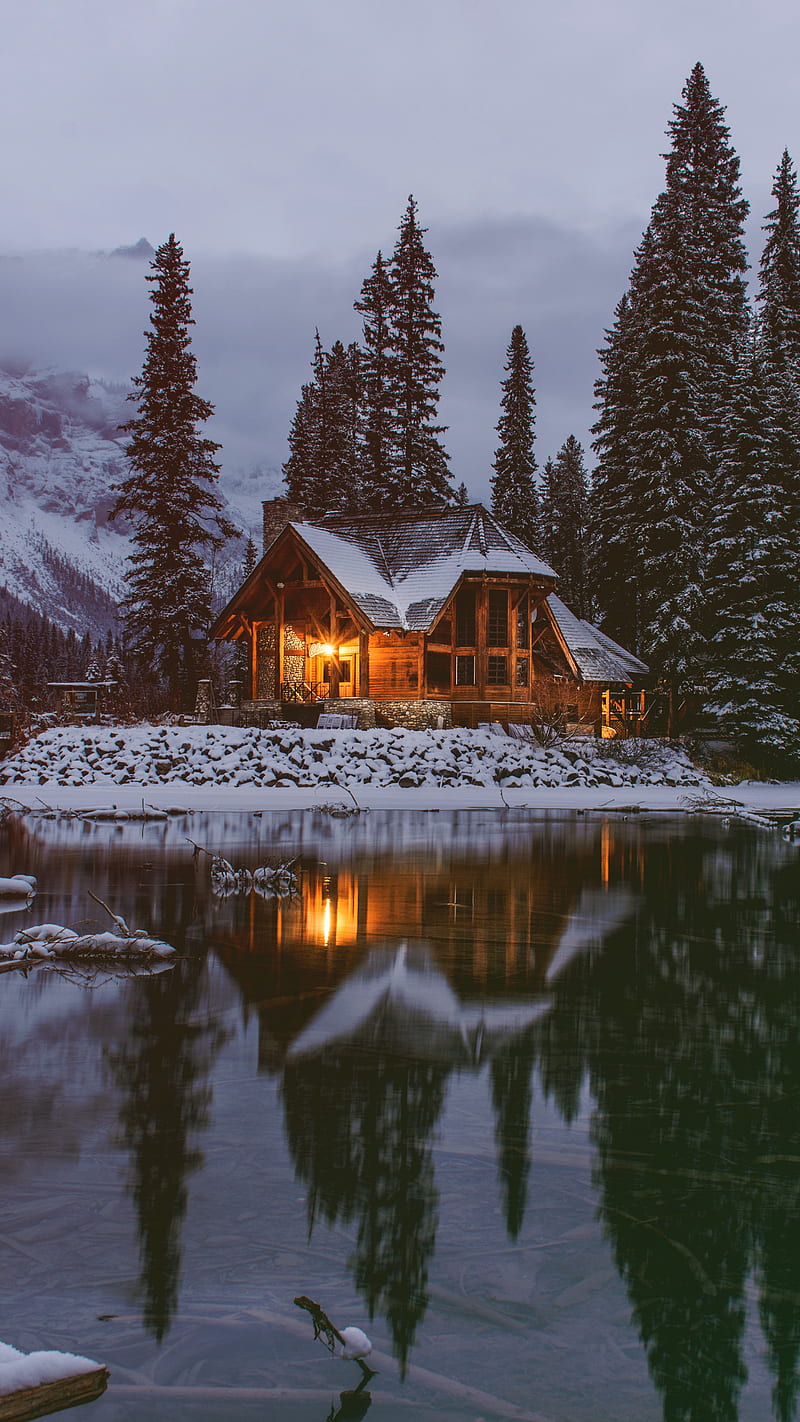 Cozy Lake House, city, winter, snow, znaturewint18, zwinter18, HD phone wallpaper