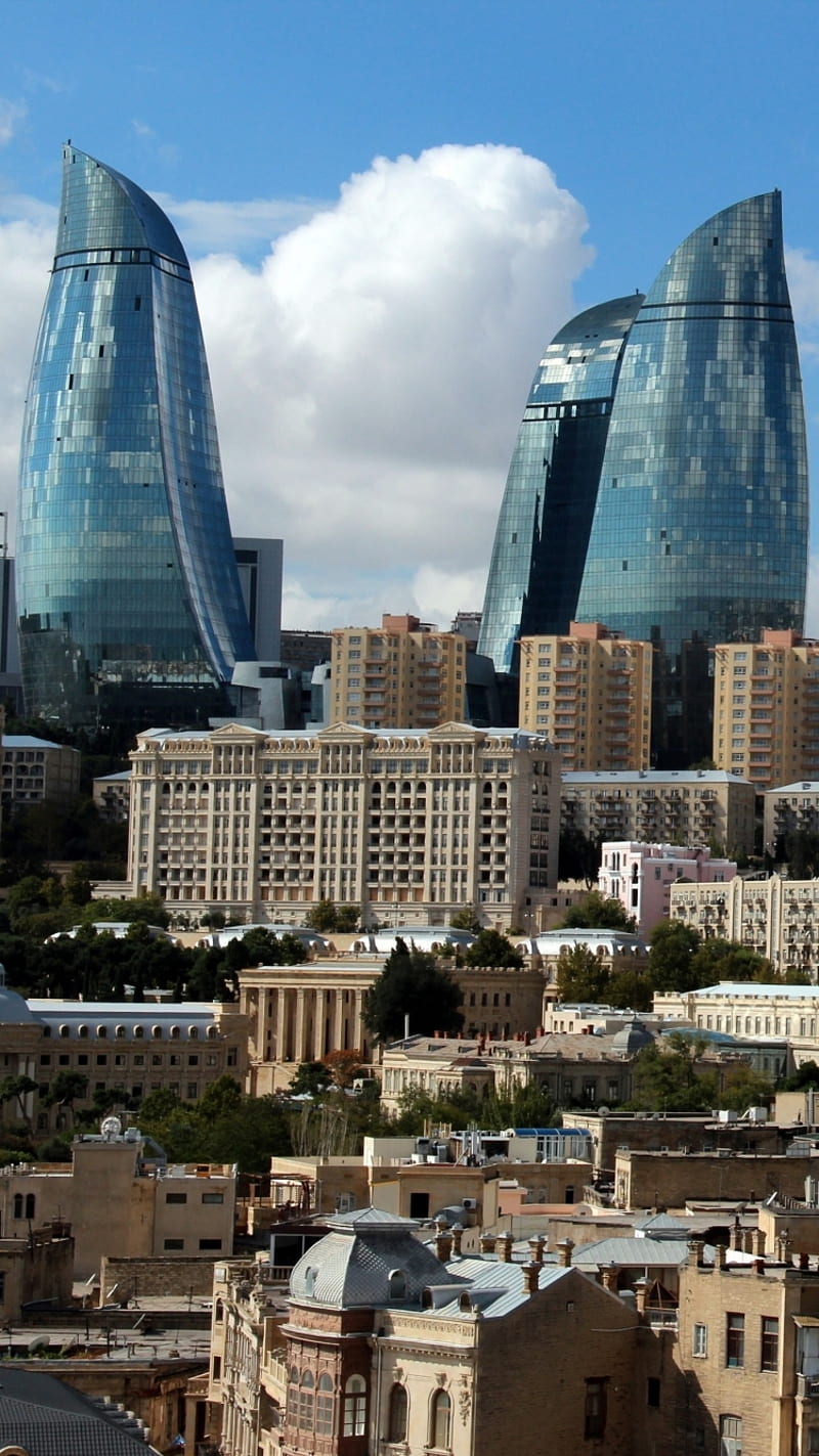 Baku, azerbaijan, city, flametowers, HD phone wallpaper
