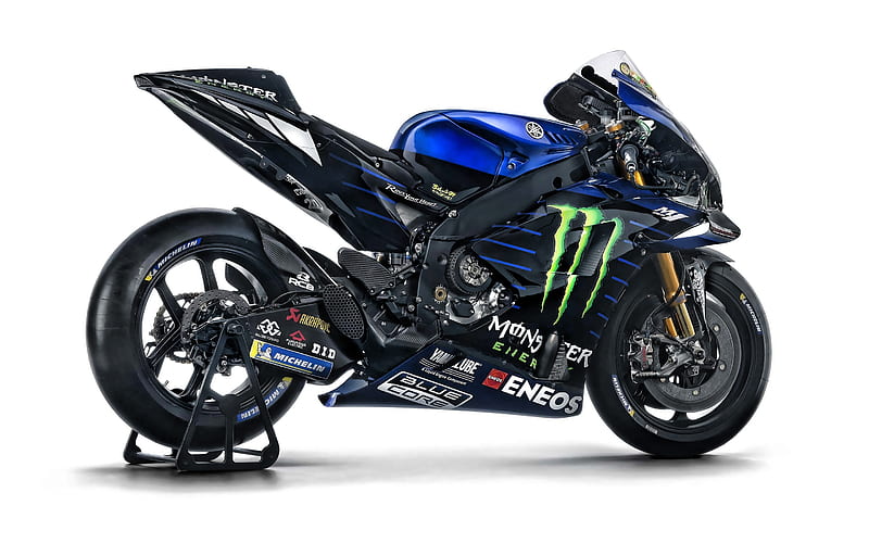 2019, Monster Energy, Yamaha MotoGP YZR-M1, side view, racing motorcycle, MotoGP, japanese sports motorbikes, Yamaha, Valentino Rossi, HD wallpaper