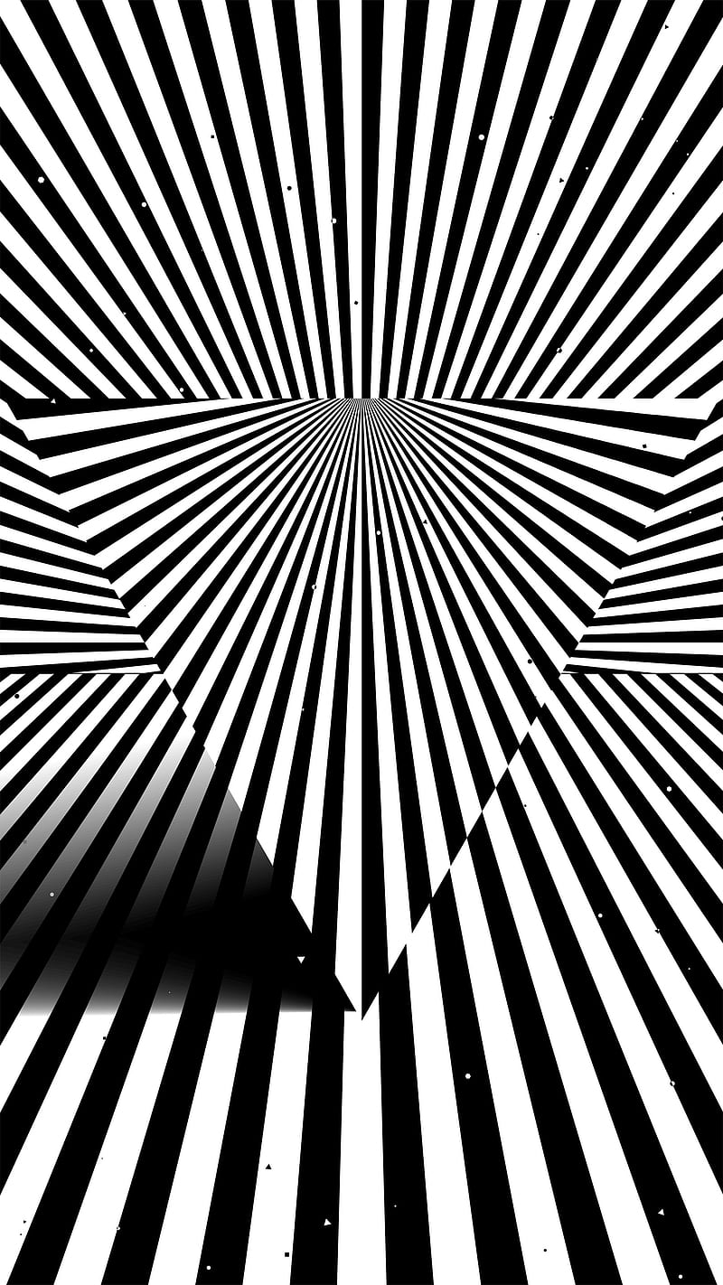 Striped triangle, black white, geometric, horizont, illusion, kinetic, op art, optical art, rays, stripes, HD phone wallpaper