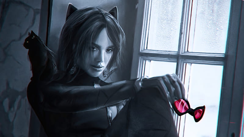 Catwoman After Long Day, catwoman, superheroes, artist, artwork, digital-art, monochrome, black-and-white, HD wallpaper