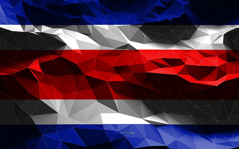 Costa Rican flag, low poly art, North American countries, national symbols, Flag of Costa Rica, 3D flags, Costa Rica flag, Costa Rica, North America, Costa Rica 3D flag, HD wallpaper