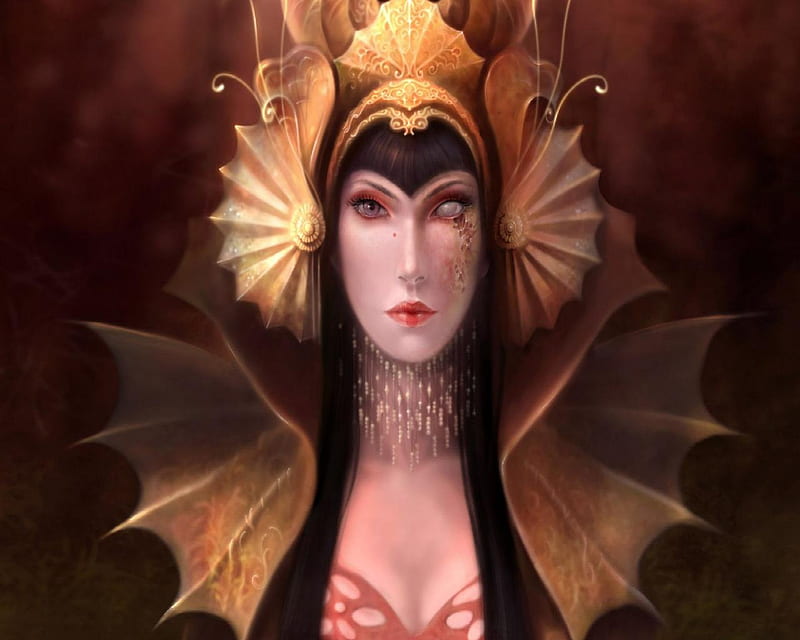 One Eye Queen, crown, gold, scars, necklace, HD wallpaper