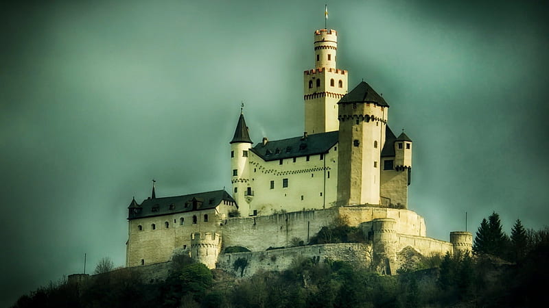 magnificent castle r, tower, r, castle, sky, hill, HD wallpaper
