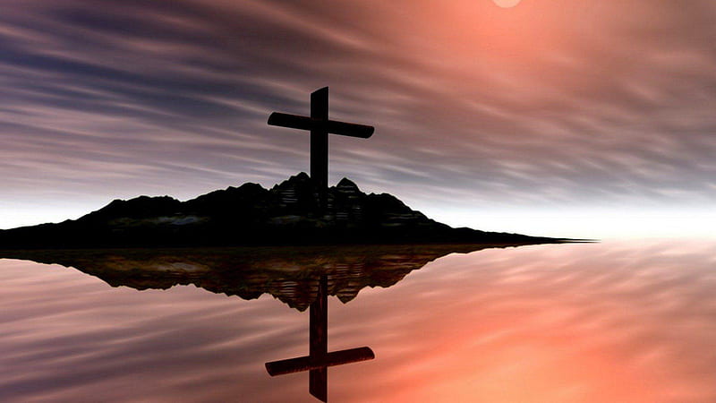 Cross On Body Of Water With Reflection Cross, HD wallpaper