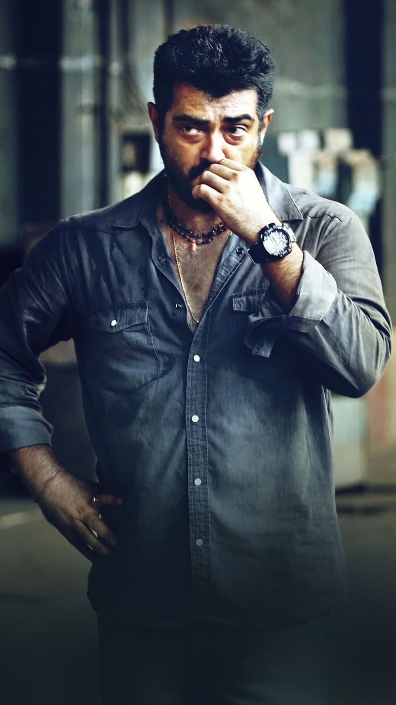 Thala Ajith In Grey Shirt, thala ajith, grey shirt, actor, south indian, HD phone wallpaper