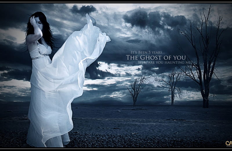 The Ghost of You, fantasy, lady, ghost, trees, HD wallpaper