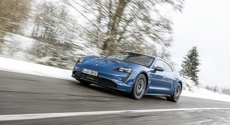 2021 Porsche Taycan (Color: Neptune Blue) - Front Three-Quarter , car, HD wallpaper