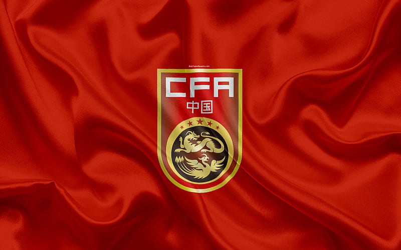 China national football team, logo, emblem, flag of China, football federation, World Championship, football, silk texture, HD wallpaper