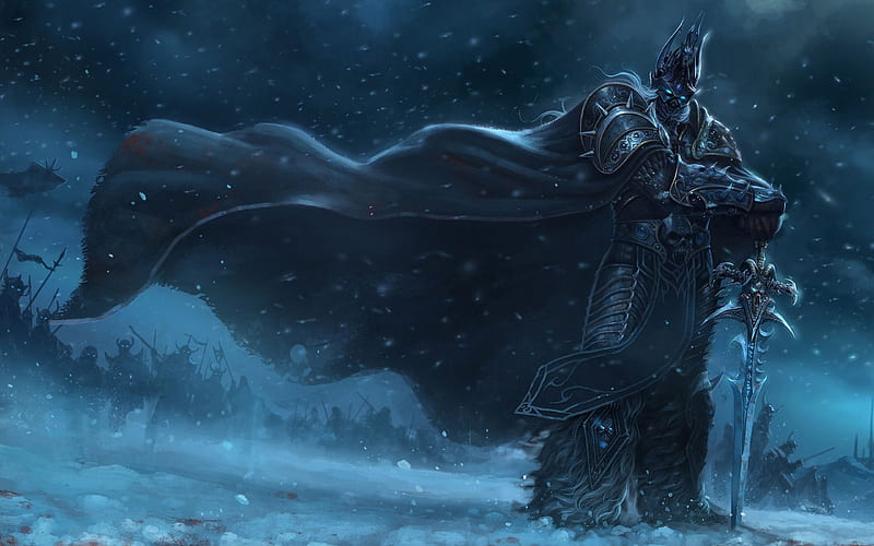Lich King, darkness, World of Warcraft, warrior, art, WoW, HD wallpaper
