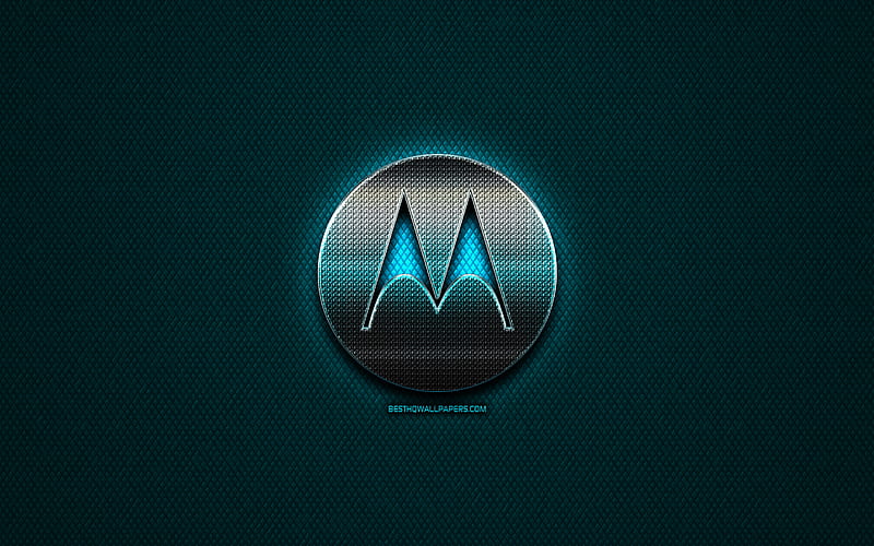 Motorola glitter logo, creative, blue metal background, Motorola logo, brands, Motorola, HD wallpaper