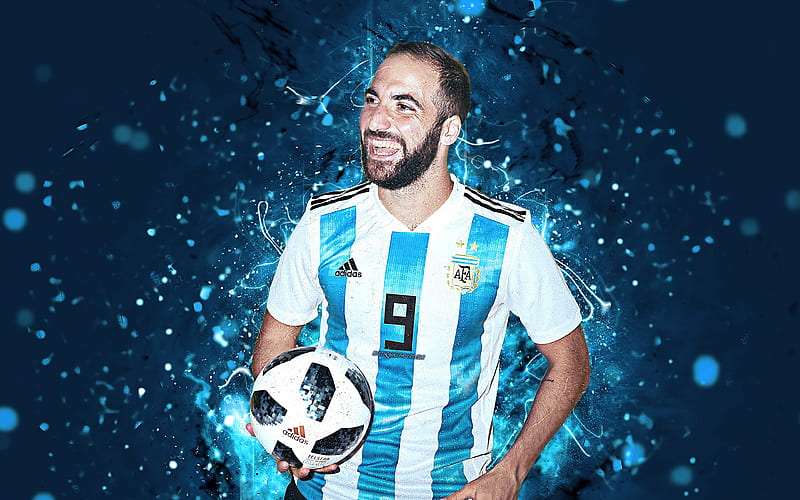 Gonzalo Higuain, abstract art, Argentina National Team, fan art, Higuain, football stars, soccer, footballers, neon lights, Argentinean football team, HD wallpaper