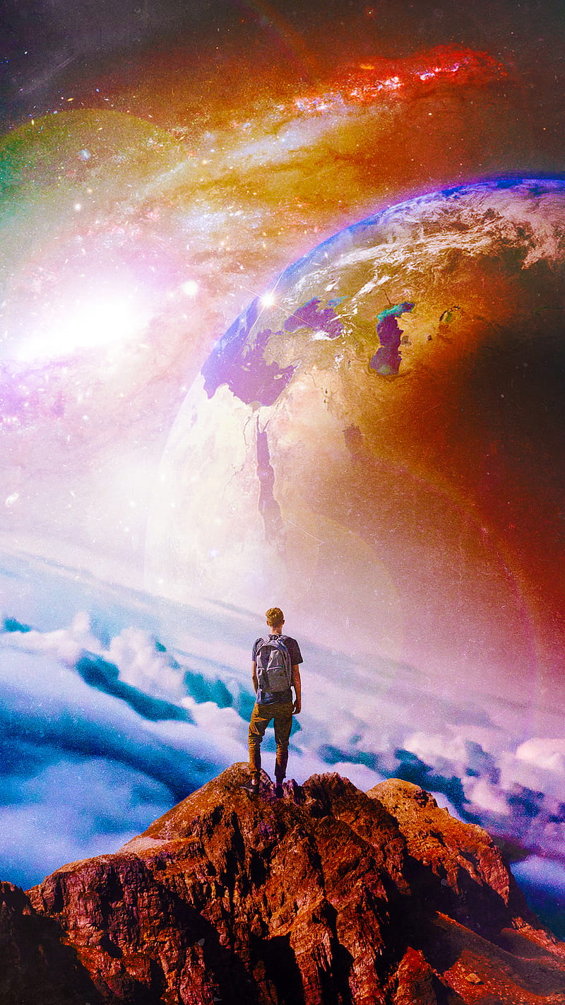 Wanderer Of Cosmos, SeamlessOo, Wanderer, art, collage, cosmos, desenho, digitalart, digitalcollage, graphicdesign, illustration, manipulation, hop, planet, scifi, scifiart, space, surreal, surrealism, HD phone wallpaper