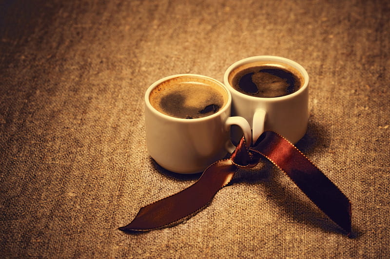 Love on the one hand, good morning, two cups, break coffee, love, HD wallpaper