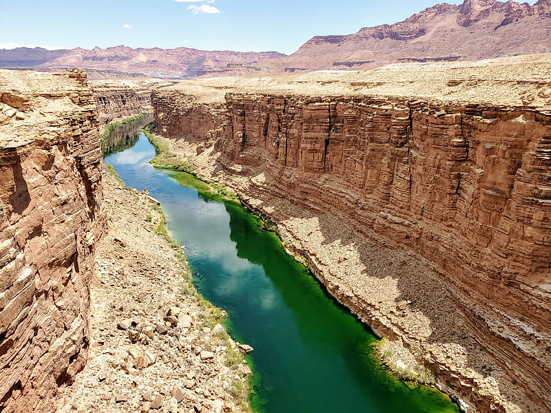 colorado river, sky, canyon, green, beauty, arizona, nature, desert, grand, water, HD wallpaper