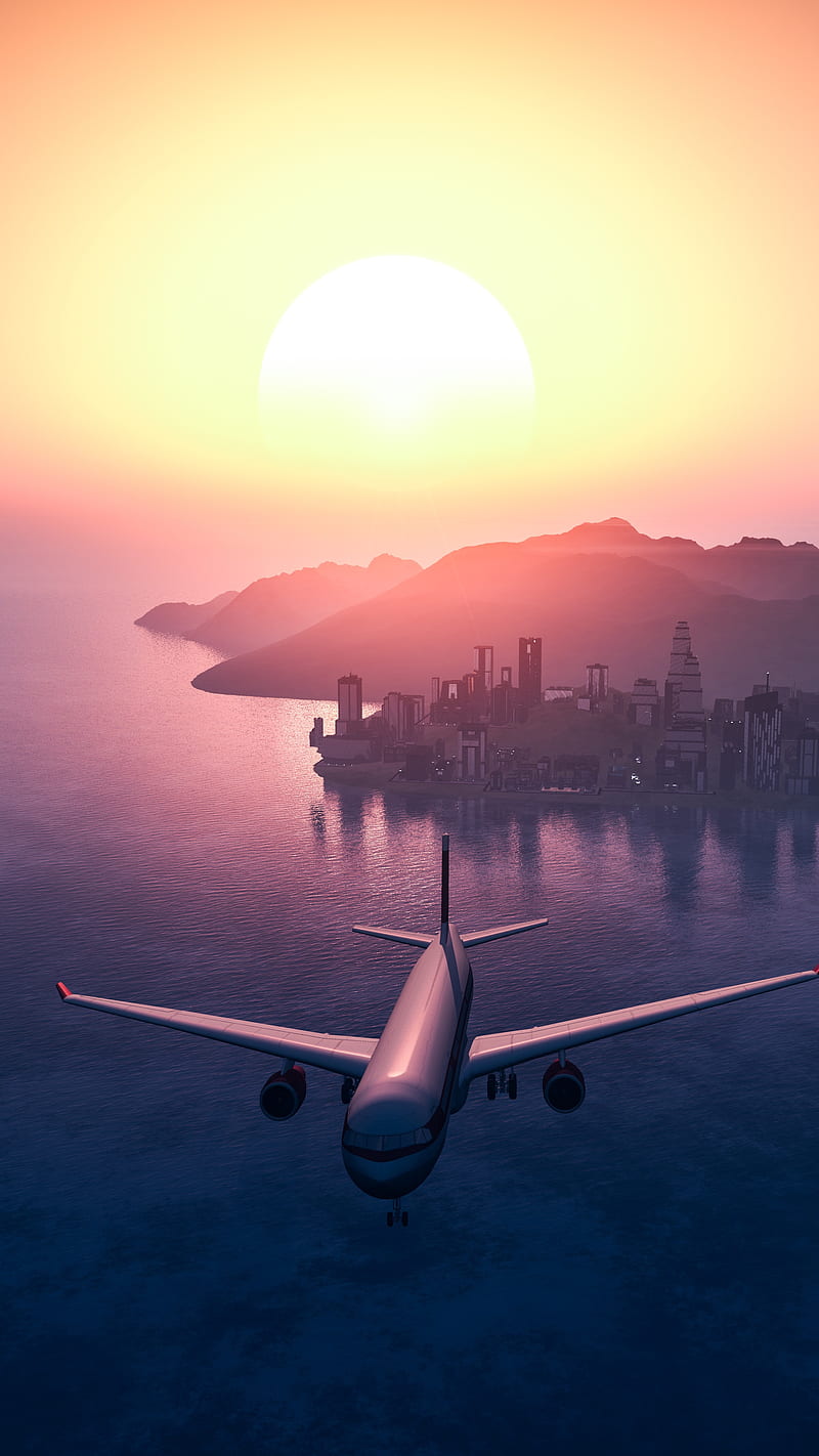 Flying Aeroplane , sunlight, nature, sunset, sun, HD phone wallpaper
