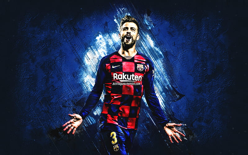 Gerard Pique, FC Barcelona, portrait, Spanish footballer, blue creative background, La Liga, Spain, Catalonia, football, Pique Barcelona, HD wallpaper