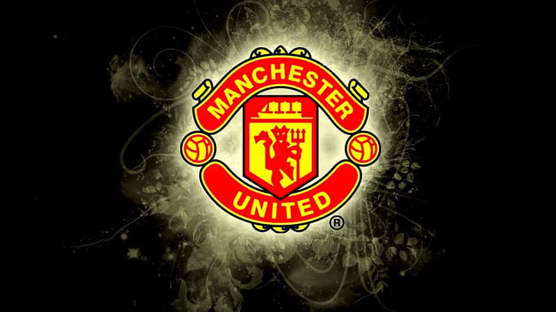 Red Yellow Manchester United Logo In White Black Background Manchester United, HD wallpaper