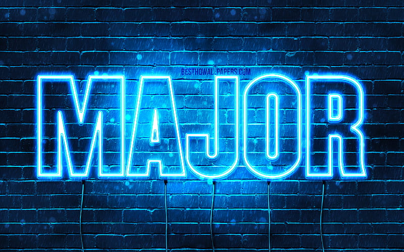 Major with names, horizontal text, Major name, blue neon lights, with Major name, HD wallpaper