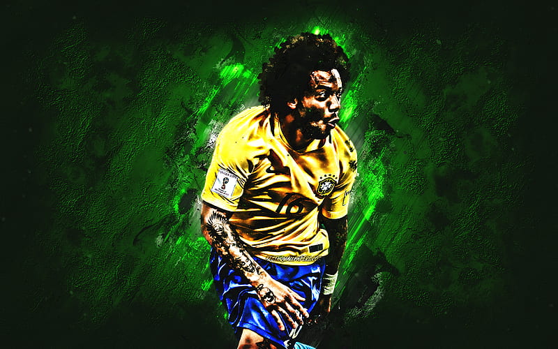 Marcelo, green stone, Brazil National Team, football stars, Marcelo Vieira da Silva Junior, soccer, grunge, Brazilian football team, HD wallpaper