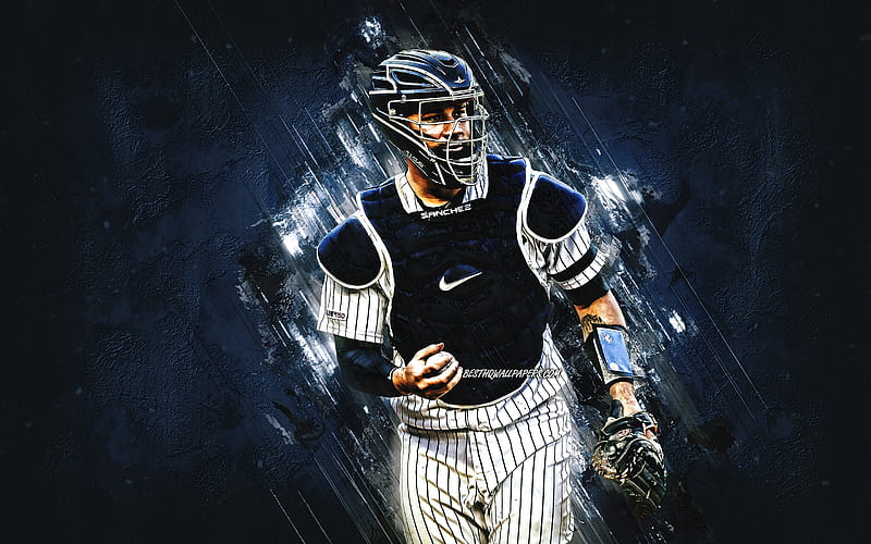 Gary Sanchez, MLB, New York Yankees, blue stone background, baseball,  portrait, HD wallpaper