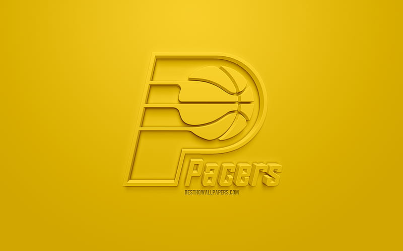 Indiana Pacers, creative 3D logo, yellow background, 3d emblem, American basketball club, NBA, Indianapolis, Indiana, USA, National Basketball Association, 3d art, basketball, 3d logo, HD wallpaper