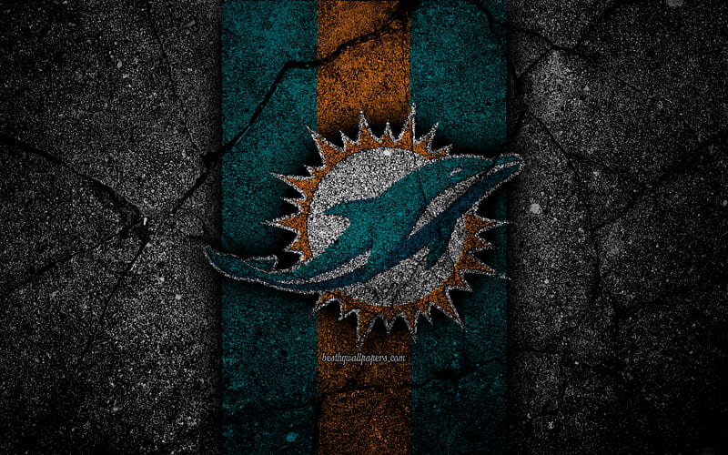 Miami Dolphins, logo, black stone, NFL, american football, USA, asphalt texture, National Football League, American Conference, HD wallpaper
