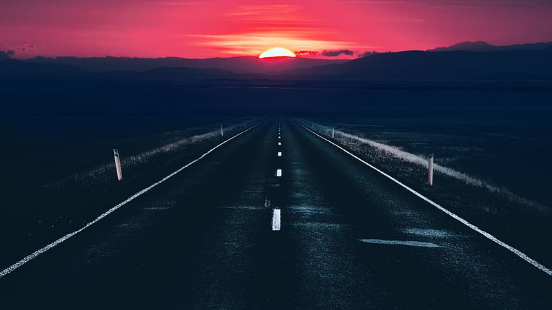 Long Alone Dark Road Sunset View, road, sunset, dark, graphy, HD wallpaper