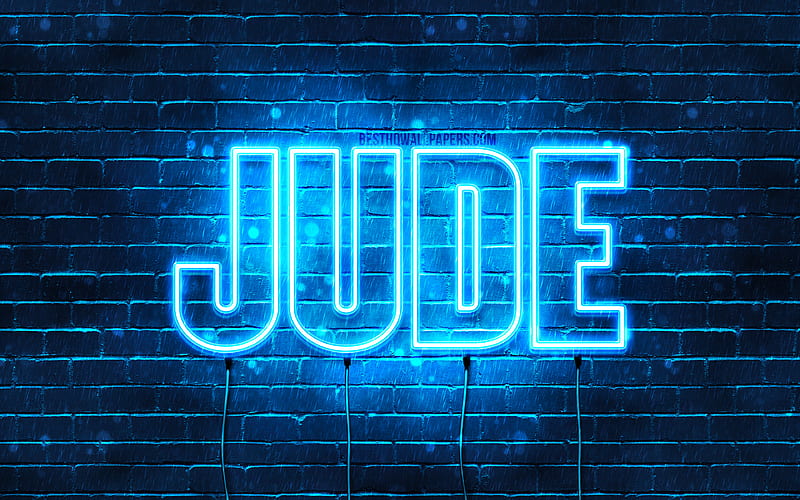 Jude with names, horizontal text, Jude name, blue neon lights, with Jude name, HD wallpaper