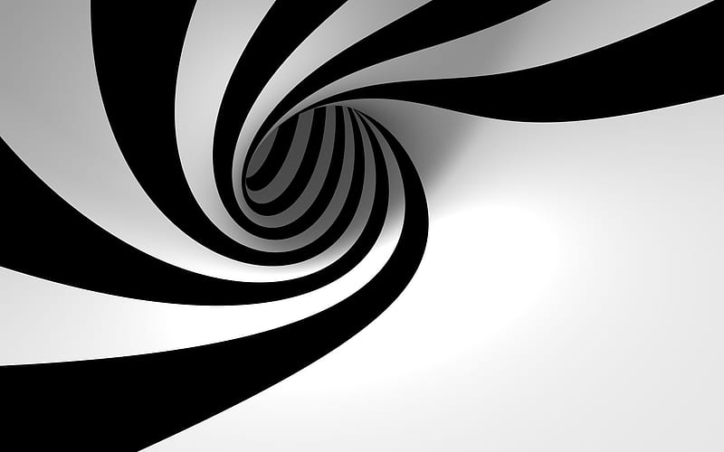 Spiral, black, lines, white, blackly white, HD wallpaper
